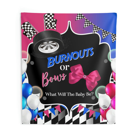 Burnouts Bows Backdrop Banner | Burnouts Bows Boy Girl Gender Reveal | Burnouts Bows Party Decorations | Burnouts Bows Blue Pink